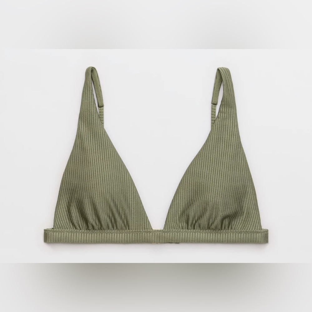 NWT Aerie Shine Rib Plunge Bikini Top in Olive Fun - Size XS